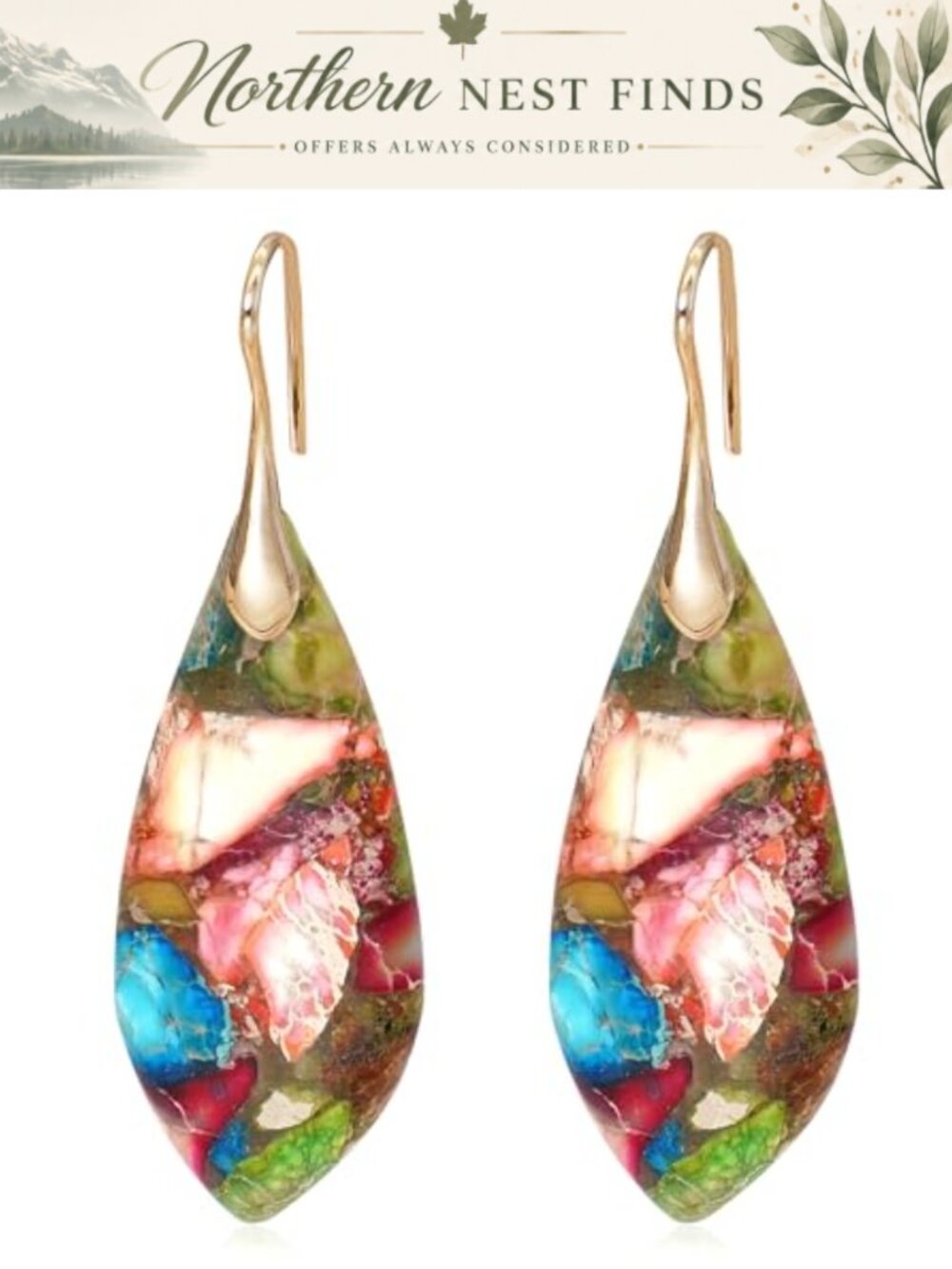 Natural Stone Dangle Drop Earrings Multishape Boho Alloy Women's Jewelry